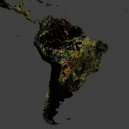 Hansen Global Forest Change sample image over South America