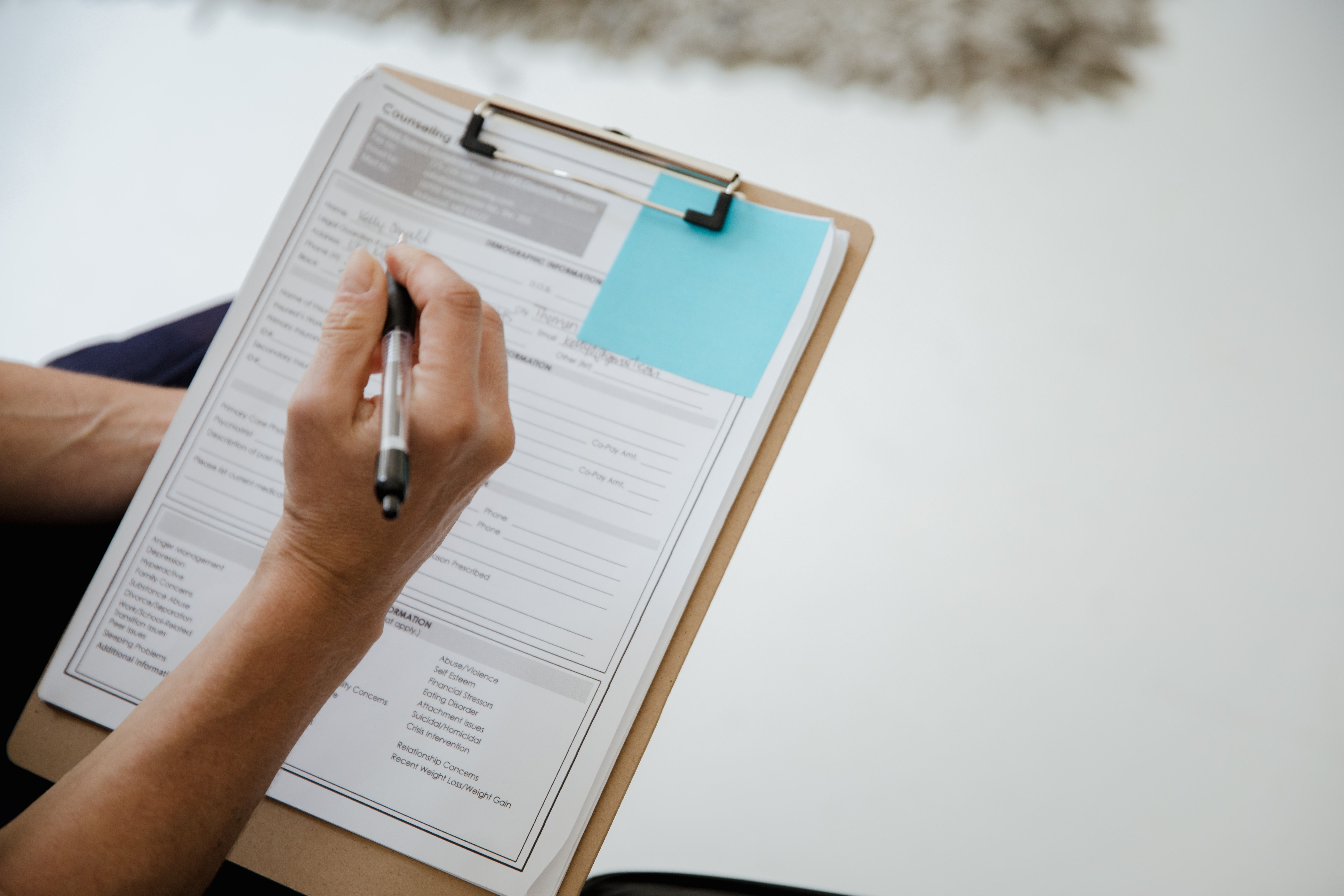 Field checklist on a clipboard